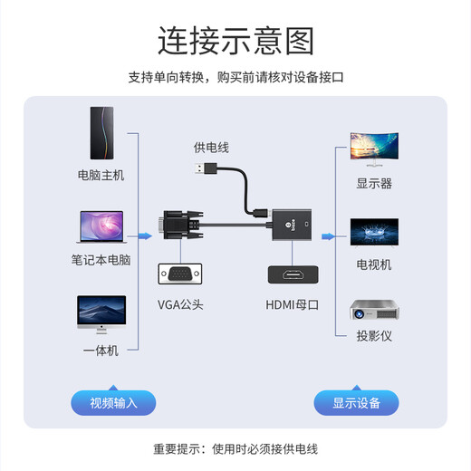 Biaz VGA to HDMI converter with audio HD video adapter Huawei Xiaomi notebook connected to TV monitor projector ZH32-Black