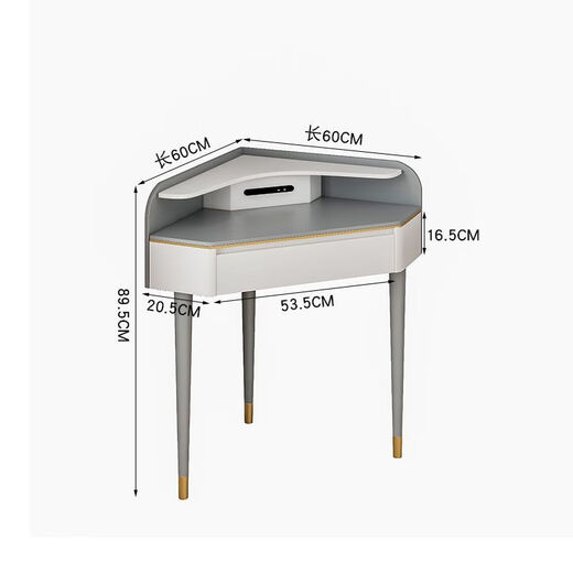 First painted corner dressing table integrated cabinet bedroom light luxury triangle dressing table dressing table led light small apartment storage furniture 0.6 meters dressing table (free makeup stool)