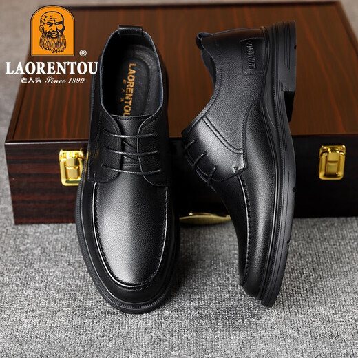 Old Man's Head (Laorentou) Zapatos de cuero casual de negocios para hombres para hombres y otoño Autumnable Desgaste Resistente Cabeza de cuero zapatos formales zapatos de boda zapatos de papá LA13067 Negro 44