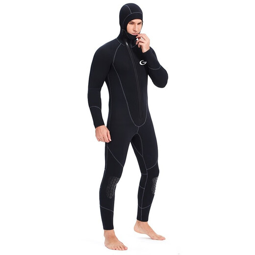 Swimming speed (Yon sub) YON SUB wetsuit one-piece thickened hooded wetsuit snorkeling suit 5mm winter swimming thermal suit cold-proof surfing suit black 5MM thickness XL