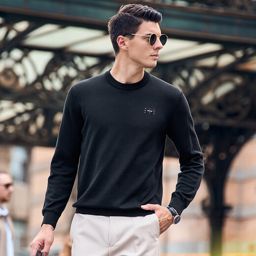 
Mr. Cloth round neck long sleeve hair T solid color simple skin-friendly and comfortable cardigan men's 2025 spring and autumn new product BT11978 Piano Black M (170)