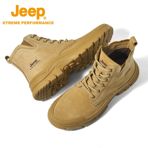 Jeep men's boots lightweight outdoor camping high-top Martin boots for men and women couples non-slip wear-resistant hiking and mountaineering shoes camel color (men's style) 39 (leather shoe size)