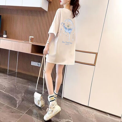 
Two-piece extra-large size women's clothing fat mm200Jin[Jin equals 0.5 kg] Short-sleeved T-shirt for women ins summer ins loose medium-length top versatile 844 white XL Recommended 135-165Jin[Jin equals 0.5 kg]