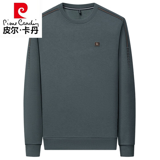 Pierre cardin high-end men's sweatshirt spring and autumn new loose middle-aged dad base shirt top round neck pure cotton long-sleeved T-shirt 6625 green [high-end comfortable cotton] 175/XL135-150Jin [Jin equals 0.5 kg] wear