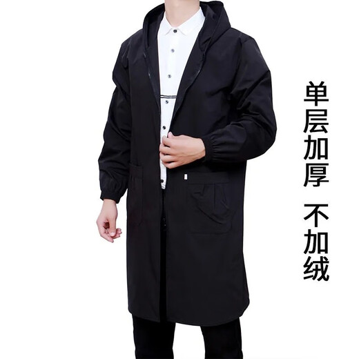 Haizhiqing men's adult smock with wide sleeves and lengthened adult coat work clothes apron with long sleeves double zipper waterproof and oil-proof plus velvet black 4XL (recommended 160-200Jin Jin equals 0.5 kg)
