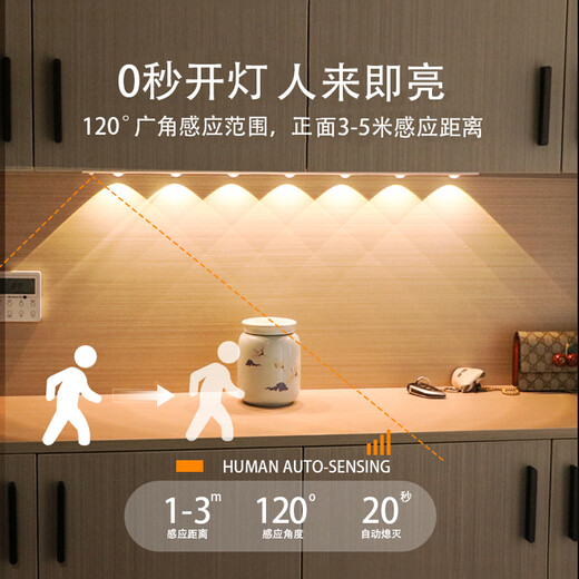 ZT (ZT) human body sensor lamp with smart wine cabinet, one lamp, three-color entrance sensor lamp, wireless LED rechargeable cat eye lamp, 30CM, always on + human body sensor + dimming color