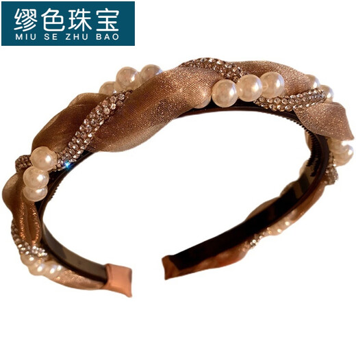 MiU Se sweet temperament face wash headband internet celebrity simple hairpin pearl diamond lace headband women's hair accessories 3# pearl diamond headband light yellow GSF-A14-104-16