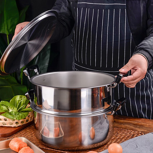 YOSHIKAWA Yoshikawa double-layer steamer imported from Japan 30cm stainless steel soup pot steamer with steamer basket, induction cooker and gas stove universal
