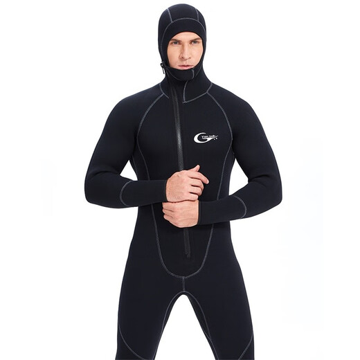 Swimming speed (Yon sub) YON SUB wetsuit one-piece thickened hooded wetsuit snorkeling suit 5mm winter swimming thermal suit cold-proof surfing suit black 5MM thickness XL