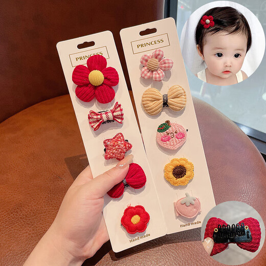 Maimed baby hair clips for girls that do not hurt hair, cute and super cute hair clips for children, infants and toddlers, fetal hair clips, small red flower bow hair clips - 5-piece set in bag