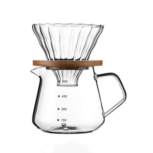 Lingai hand brewed coffee pot set high borosilicate glass high temperature resistant hand grinding artifact drip coffee filter cup sharing pot 600 ml sharing pot + filter cup + wooden tray