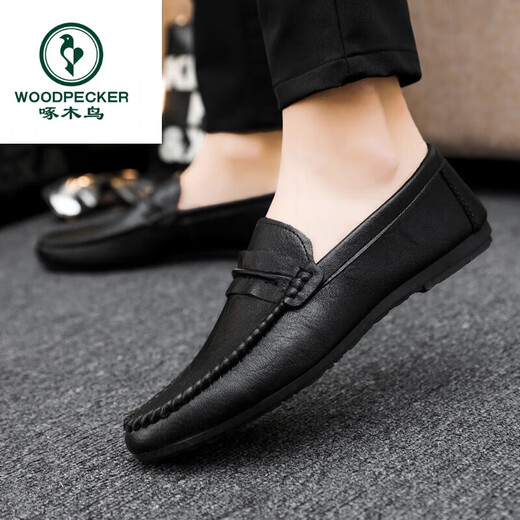 Holzspecker Fahrschuhe Ein Fuß Antrieb Loafer Lederschuhe wasserdicht britische Mütze Schuhe Herren trendige Schuhe Casual Schuhe Low Top D838 Black 40