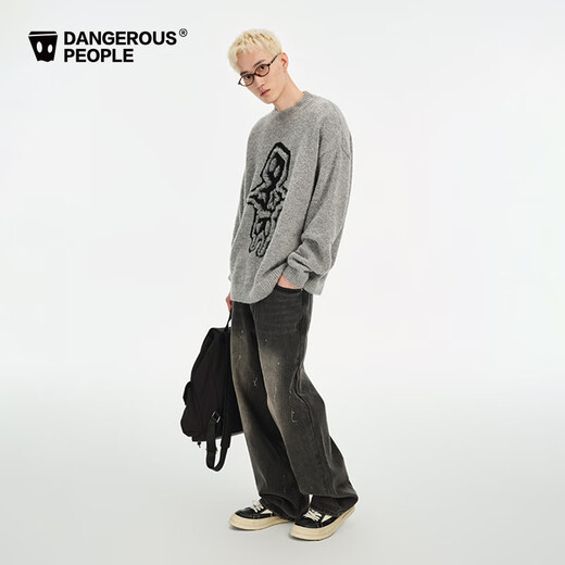 Gefährliche Menschen Xue Zhiqian DSP losen Spaß Jacquard Herbst und Winter Mode vielseitige trendige Pullover Pullover Männer dunkelgrau S