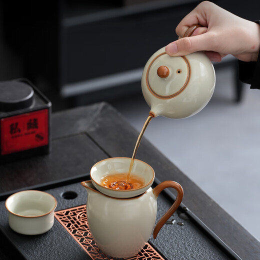 Chayan Kungfu tea set complete set Ru kiln tea set tea tray set tea table teapot household tea making set 12-piece set
