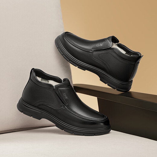 Red Dragonfly real wool cotton shoes autumn and winter business high-top thick velvet men's shoes dad shoes WJD44650 black 42