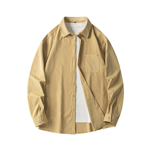 顶峰保罗（Dingfengbaoluo）日系纯色简约长袖衬衫男春秋休闲叠穿高级翻领外套DFC02白色L