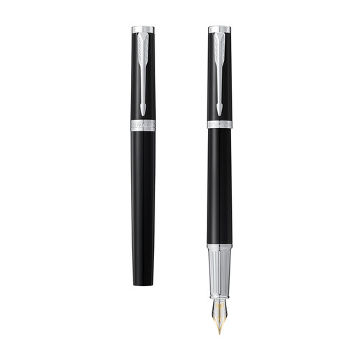 派克（PARKER）高端钢笔 商务办公送礼生日礼物定制套装 18k金笔尖 精英泰坦黑白墨水笔+木制礼盒