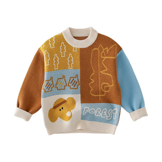 Cotton Hall [Autumn Baby Elephant] New versatile thick sweater for boys and girls in winter, medium-sized children's round neck pullover sweater retro style brown 100 56
