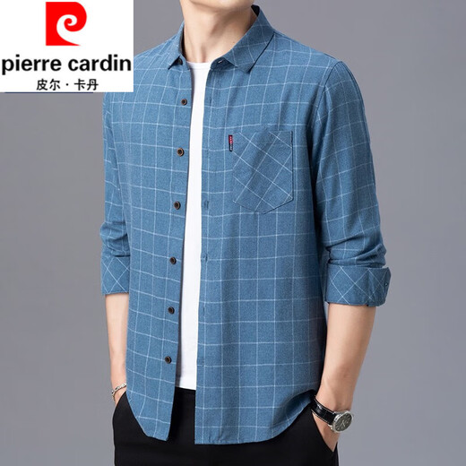 Pier Cardin Pure Cotton High Elastic Herren-Langarm-Hemd für Hemd mit mittleren Alters und jungen Männern losen Lose großer Cotton Cason-Hemd-Jacke 6626 Grün [Verdickt] Plüsch M 165 Vorschlag 100-115jin [Jin gleich 0,5 kg]