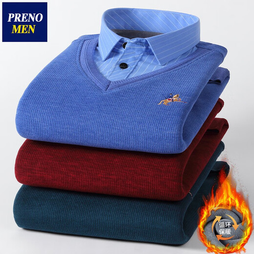 Prenomen Pullover Männer plus samtig verdickte Pullover Männer gefälschte zweiteilige Pullover Spleißen oben warmes Männerkleidung 705 xl