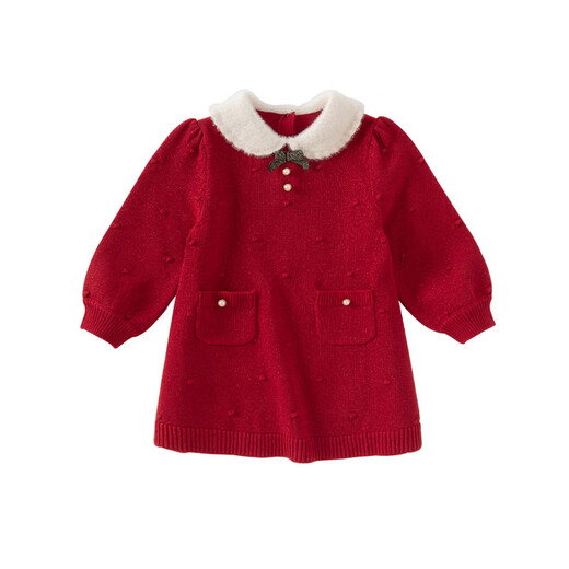 DAVE&BELLA Winter Clothes New Year Girls Sweater Dress Baby Girl Dress Fashionable Child Skirt Children's Princess Dress Red Ready Stock 90 cm (recommended height 80-90cm)