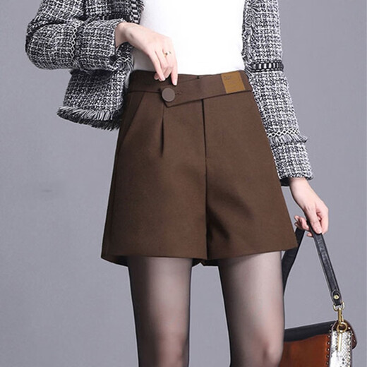 Cai Muxia elastic waist woolen shorts for women in autumn and winter new style high waist slimming versatile a-line wide leg outer wear leggings boot pants black XL120-140Jin Jin equals 0.5 kg