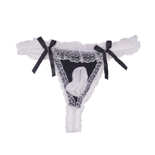 OLO men's large size sexy low-waisted lace tight lace-up boys' ball-bag double thongs gay transvestite niche hobby black oily ball-bag