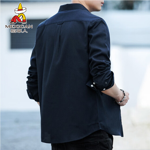 Scarecrow (MEXICAN) shirt men's fashion versatile simple solid color cotton jacket casual loose long-sleeved men's shirt 2026 dark blue XL