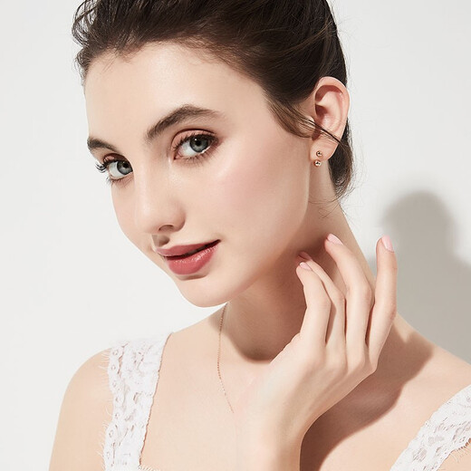 DEMONE 18K gold screw stud earrings, colorful gold double-headed ball shiny earrings, gold jewelry earrings, Valentine's Day gift for wife, rose gold earrings