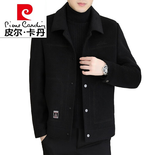 Pierre Cardin Wolljacke für Männer kurzseitig doppelseitige Nylonmantel Herbst und Winter Neue High-End-Herren-verdickte Wolljacke N2308/Schwarzer regulärer 4xl für 185-200jin [Jin gleich 0,5 kg]