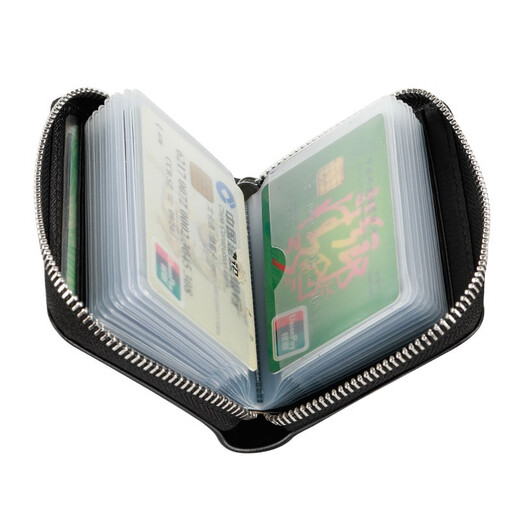 Ehrenmann große Kapazität Echtes Ledertasche, Herren- und Frauen erste Schicht Cowide Card Bag, Führerschein Ledertasche, Organ-Kartentasche, Schwarz