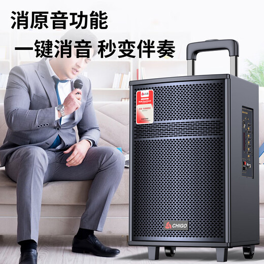 CHIGO square dance Bluetooth speaker subwoofer outdoor large volume outdoor karaoke sound card audio playing and singing 18-inch luxury version + wireless microphone X1 + 32GU disk