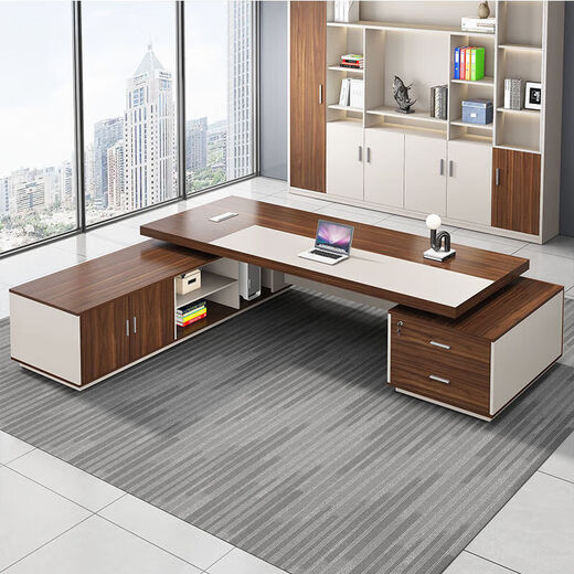 Boss desk office desk and chair combination, fashionable CEO desk, executive desk, atmospheric supervisor desk, boss desk, office furniture, 1.8m thickened table top + side cabinet (door installation)
