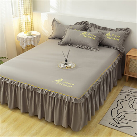 Porphyry oak bed skirt type bed cover single piece dustproof protective cover 1.51.8 m2 fitted sheet anti-slip bed cover Sunshine Camel 180x220cm single piece bed skirt
