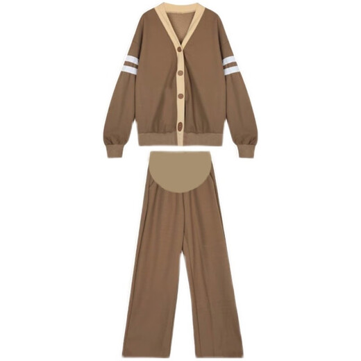 Ranqi's mother maternity suit autumn suit fashionable 2025 new cardigan top spring and autumn fashionable sweatshirt large size two-piece set gray three-piece set (top + T-shirt + pants) L