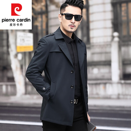 Pierre Cardin high-end men's windbreaker spring and autumn casual jacket slim short business versatile men's jacket fashion tops khaki 170/M recommended 100-125Jin Jin equals 0.5 kg