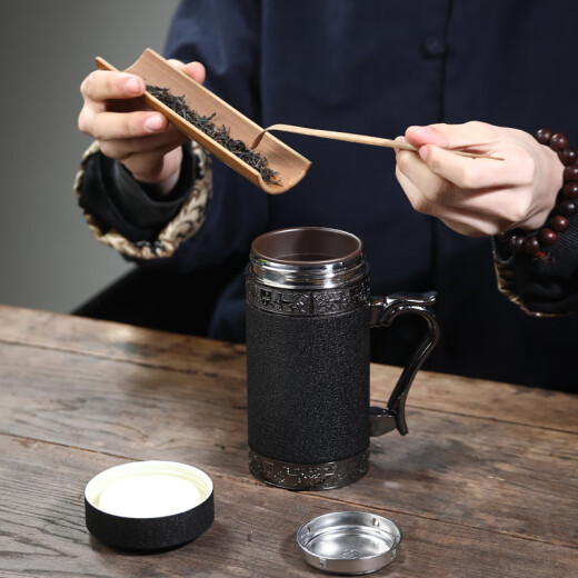 SENLEBAO森乐宝紫砂内胆保温杯送父母长辈老师实用礼品茶杯企业礼品定制logo 古典黑木纹套装（礼盒包装）
