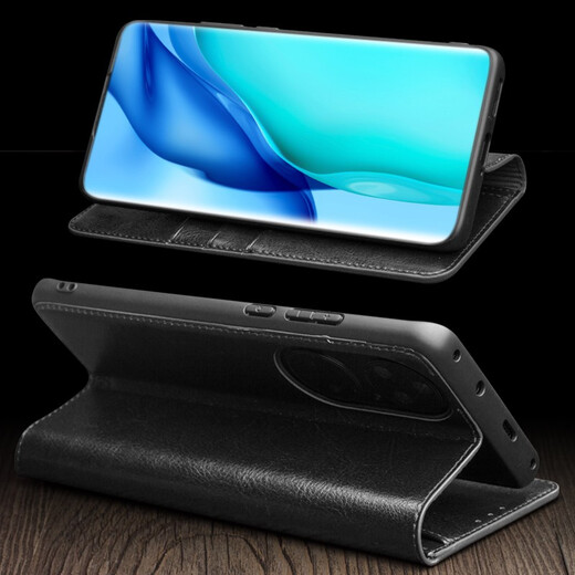 Qialino High-End Leder-Hülle geeignet für Huawei P50pro Mobiltelefon Hülle P50E Schutzhülle Full Cover Echtes Leder Anti-Fall-Fall-Männer und Frauen Huawei P50/50e Classic Brown
