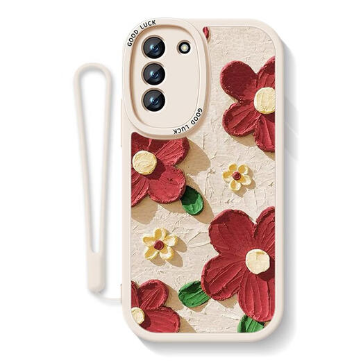 Tongrubi-Ölgemälde rote Blumen für Samsung S24 Mobiltelefon Fall S24ultra Neues Schutzhülle S23+ Vollbedeckung Anti-Fall-Fall S22 Ten L3887 Vollschild Rose-Sand- und Kiespulver Licht Luxus Lamb Samsung Galaxy S23