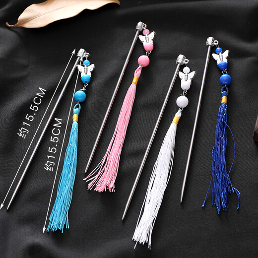 Ancient style tassel hairpin Hanfu hair accessories for children, girls, little girls, step-shape Tang suit accessories, princess baby 1# red