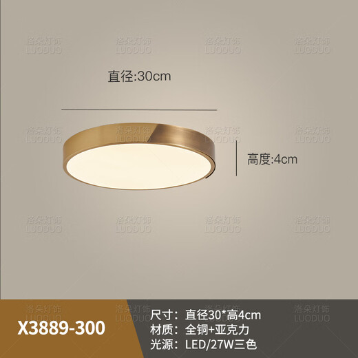 全铜别墅大门口吸顶灯防水防虫入户门灯室外门前灯户外露台阳台灯 X3889吸顶灯小号30cm/三色可调