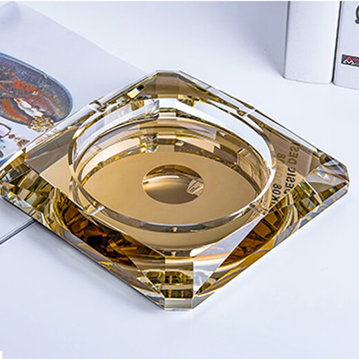 
Jingbufan Crystal glass ashtray fashion creative personalized gift large custom ashtray living room European ashtray golden style 15cm