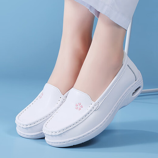 Jin Bingsheng nurse shoes for women in spring and autumn comfortable anti-slip medical work special white shoes for one foot to stand for a long time without tired feet. Nurse shoes pink flowers [anti-wear air cushion model] size 37 size 20 wide feet, fat feet, large size 丨No tiring feet for a long time