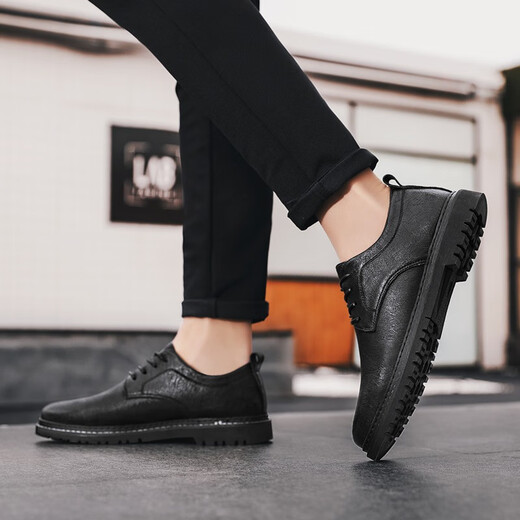 Mu Yifan zapatos para hombres zapatos de cuero casual de cuero de moda y versátiles zapatos de cuero británico de cuero para hombres jóvenes que aumentan los zapatos de la suela gruesa 9920 negros 39