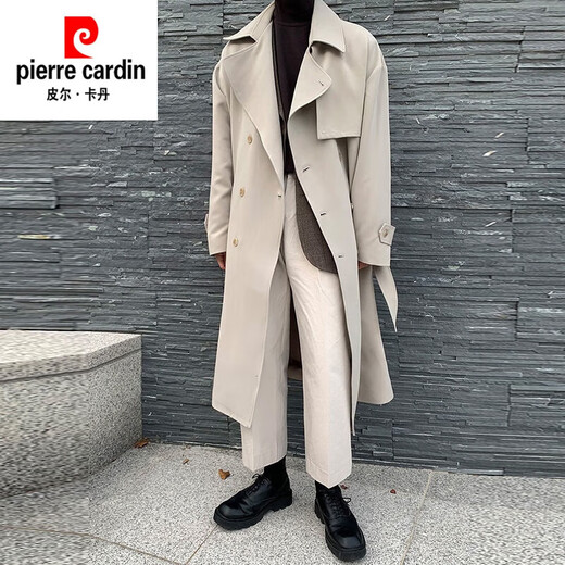皮尔卡丹（pierre cardin）风衣男中长款过膝韩版英风休闲大衣春秋季男士风衣潮流风衣外套 卡其色【复合 加 厚】 XL