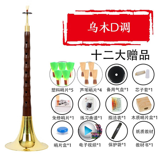 晗畅管艺 唢呐乐器全套演奏红木乌木杆初学者成人民间唢呐锁 D调 红木白碗[八种配件]