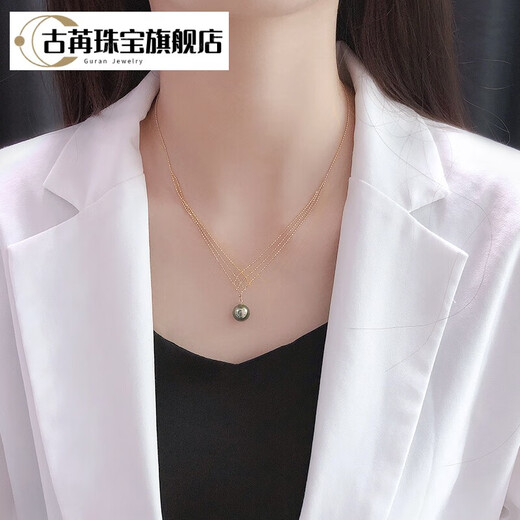 Guran black and white gold pearls Tahitian black pearl pendant akoya gold bead necklace pendant seawater pearl glare 18k gold akoya8-9mm+18k gold chain