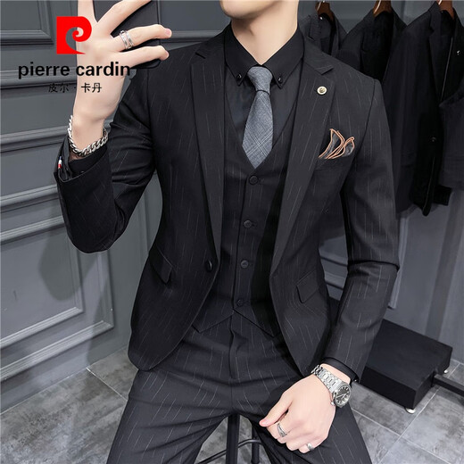 Pierre cardin suit men's suit trend Korean slim-fit British groom wedding dress business professional formal suit casual suit 1 dark gray texture 9905 [suit + trousers + horse L 50/115 Jin [Jin equals 0.5 kg] wear