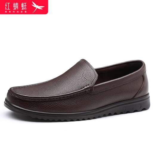 Red dragonfly cowhide men's slip-on leather shoes men's business casual shoes men's dad loafers WTA214152 brown 40