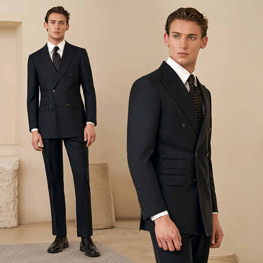 Guillaume de Mons machine washable wool suit new casual men's high-end business formal wedding men's suit crystal black top + trousers 56